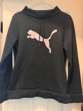Puma Black Hoodie with Iridescent Pink Logo